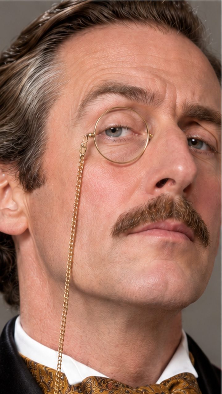 Guy Falutin peering down through his monocle